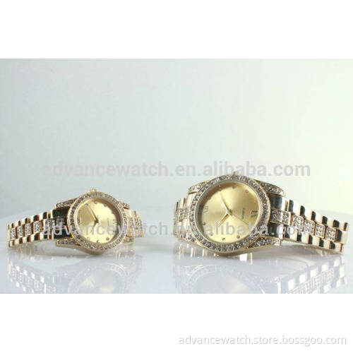 New Fashion Women Men Quartz Stainless Steel Watch Rhinestones Couple Wrist Watches Lovers Watches